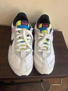 Nike White Sneakers with Neon Yellow and Hot Pink Accents